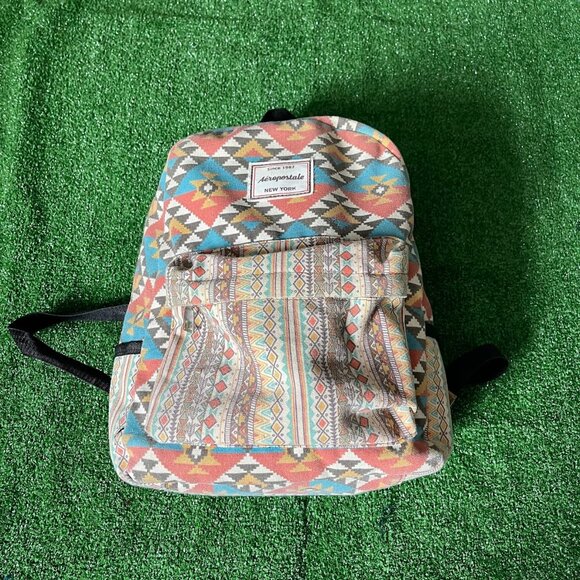 Aeropostale Geometric Pattern Bohemian Style Pockets Medium Backpack Bookbag - Picture 2 of 15